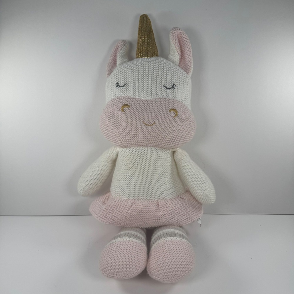 Living Textiles Kenzie‎ Unicorn Knit Plush Stuffed Animal Pink White Gold 18"
